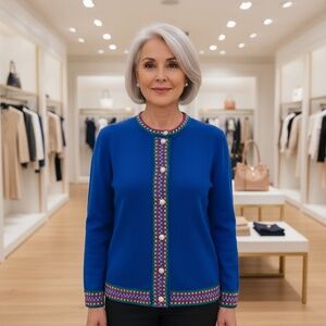 Vintage CASTLEBERRY Colorful Knit Cardigan Blazer Checkerboard Union Made Size 8